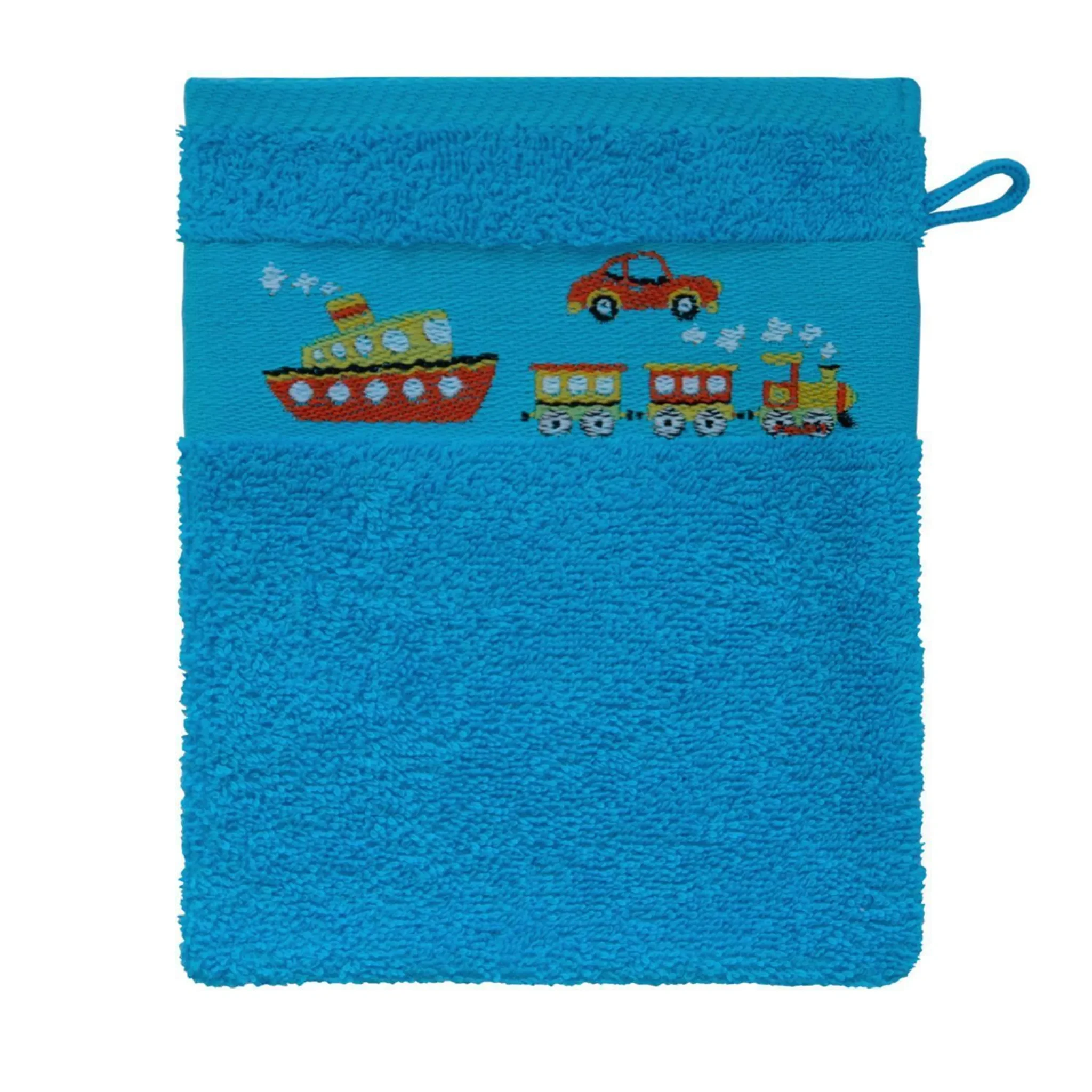 Kinder Waschhandschuh aus Frottee – Auto-Motiv, Türkis