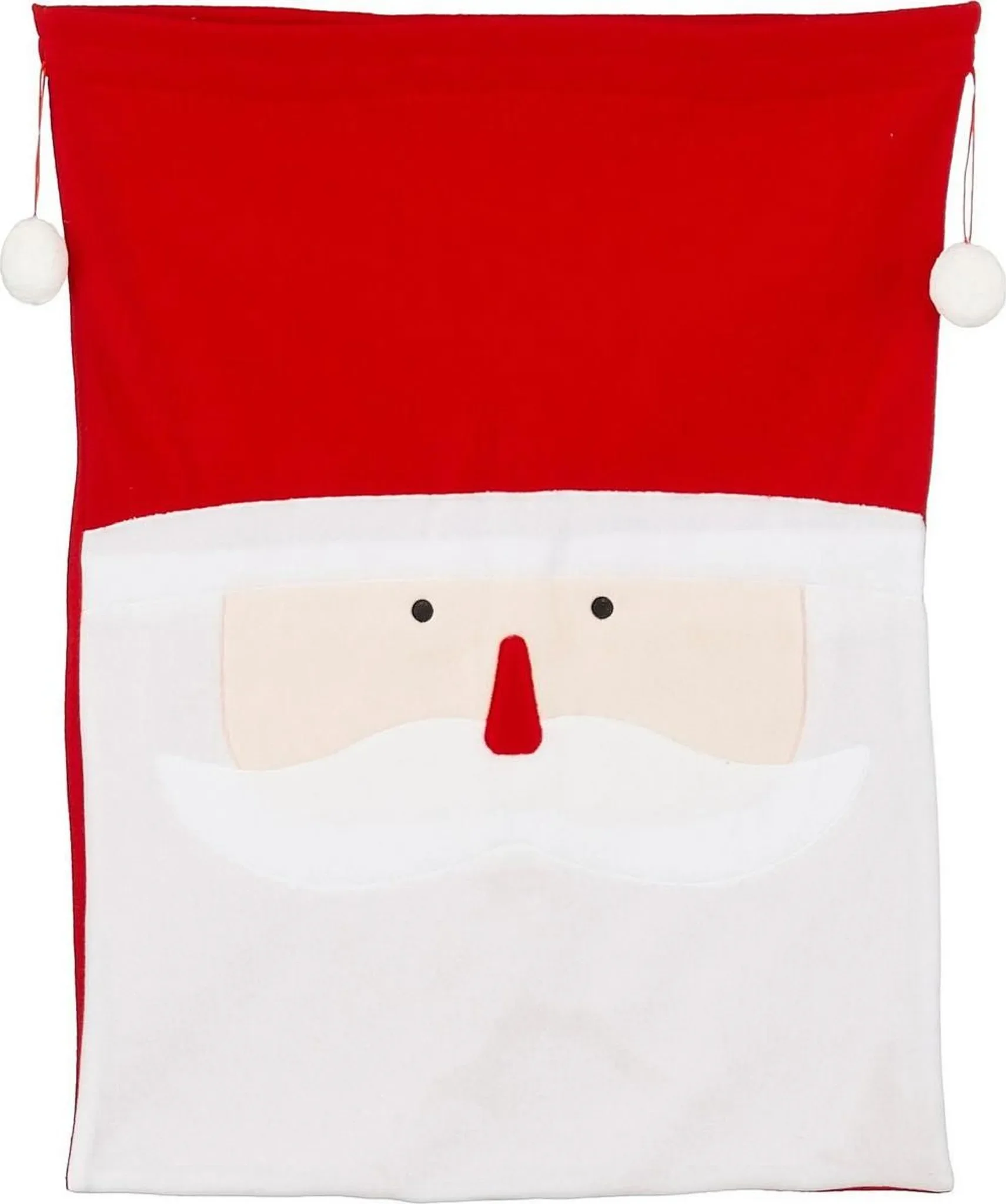 MICA Weihnachtssack „Bart“ – 70×50 cm, Rot, mit Kordelzug & Pompons