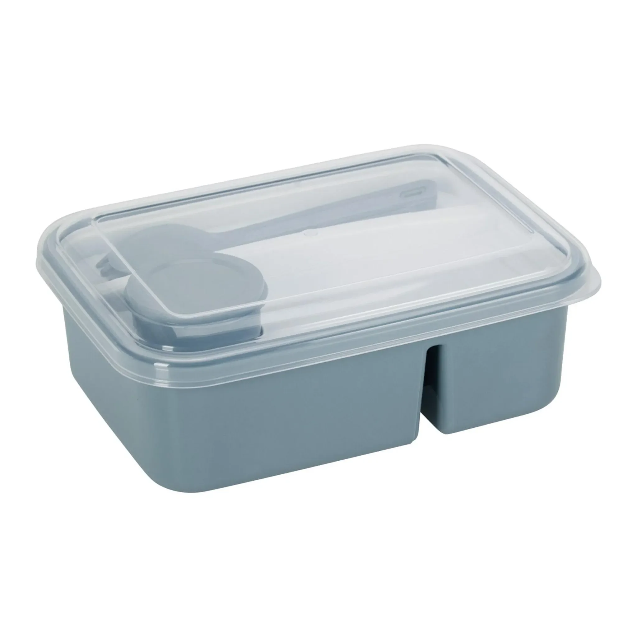 Lunchbox aus Kunststoff – 2 Fächer, mit Besteck & Soßendose