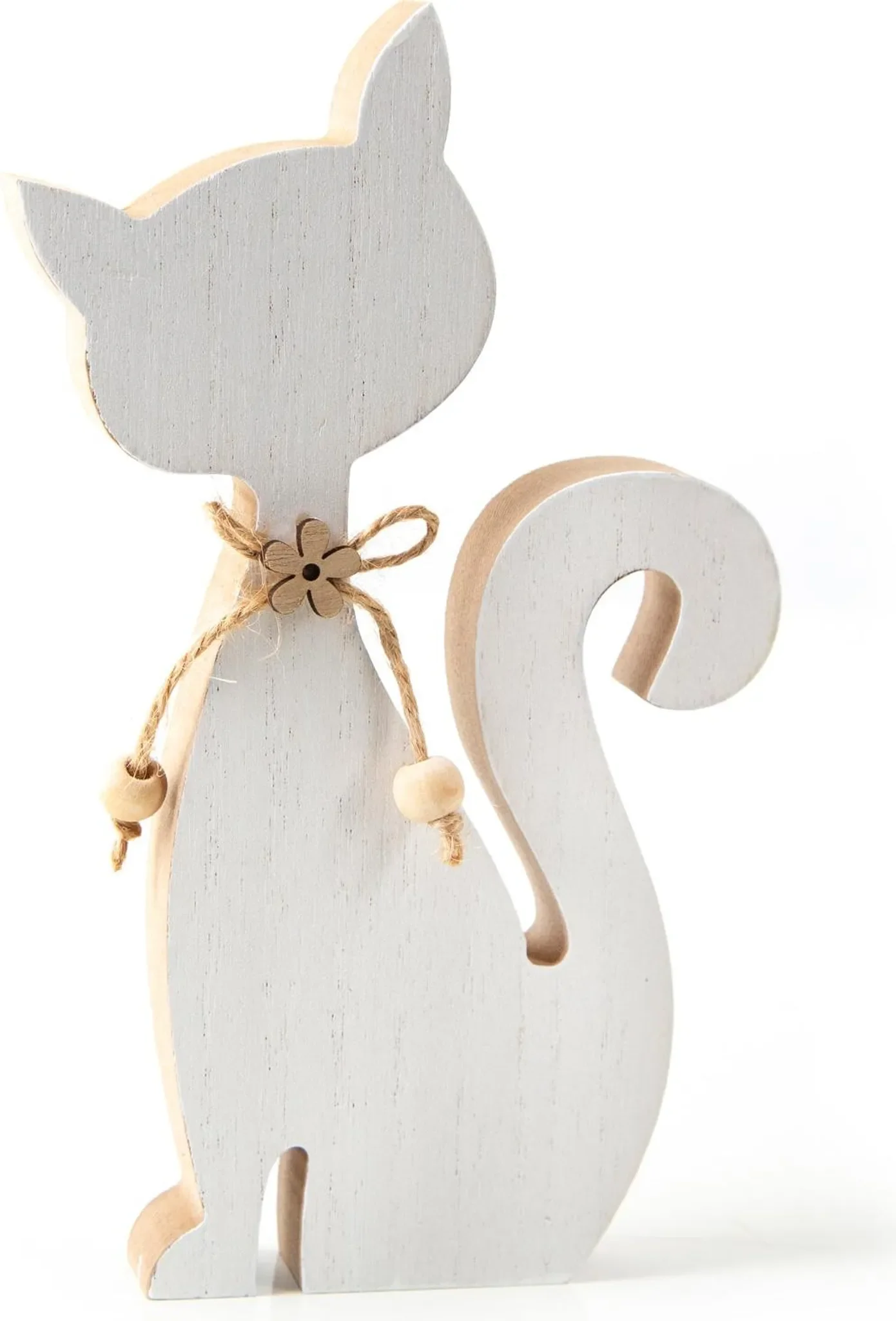 Dekofigur „Katze“ aus Holz – Weiß